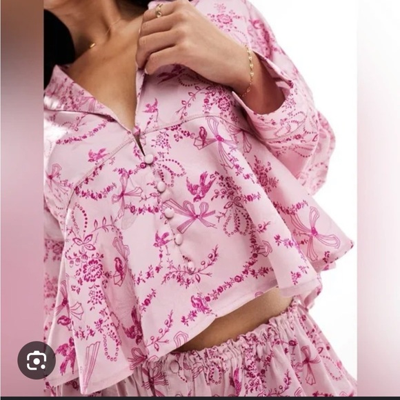 NWT Free People Women's Sleep Pajama Blushing Coral Combo Top Blouse Medium - Picture 2 of 7